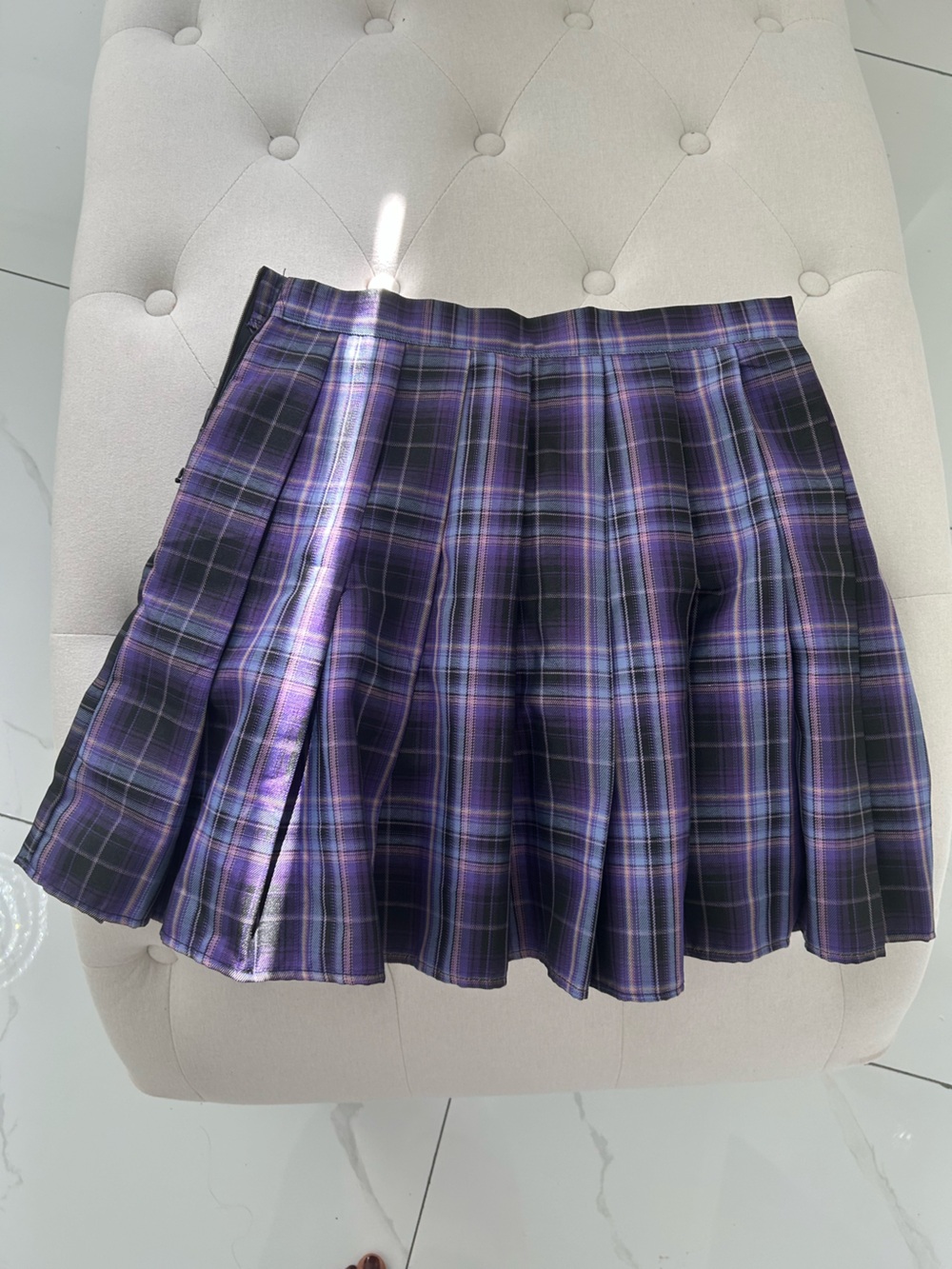 ROMWE Purple Plaid Pleated Skater Skirt